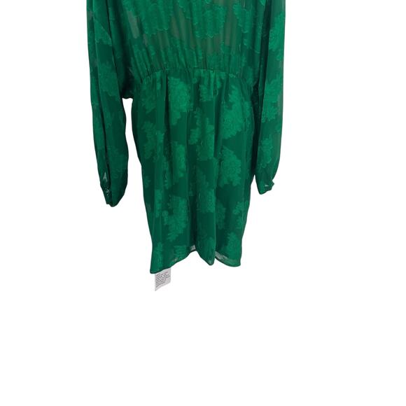 Asos Design Curve Plunge Tie front Mini Dress Floral Jacquard Green Size US 16 - Picture 11 of 15